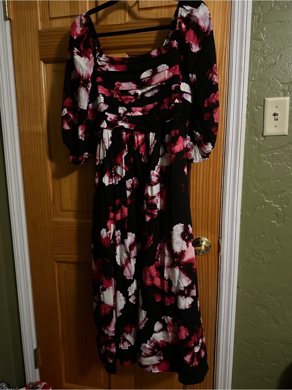torrid Black Midi Dress with Pink and White Floral Print